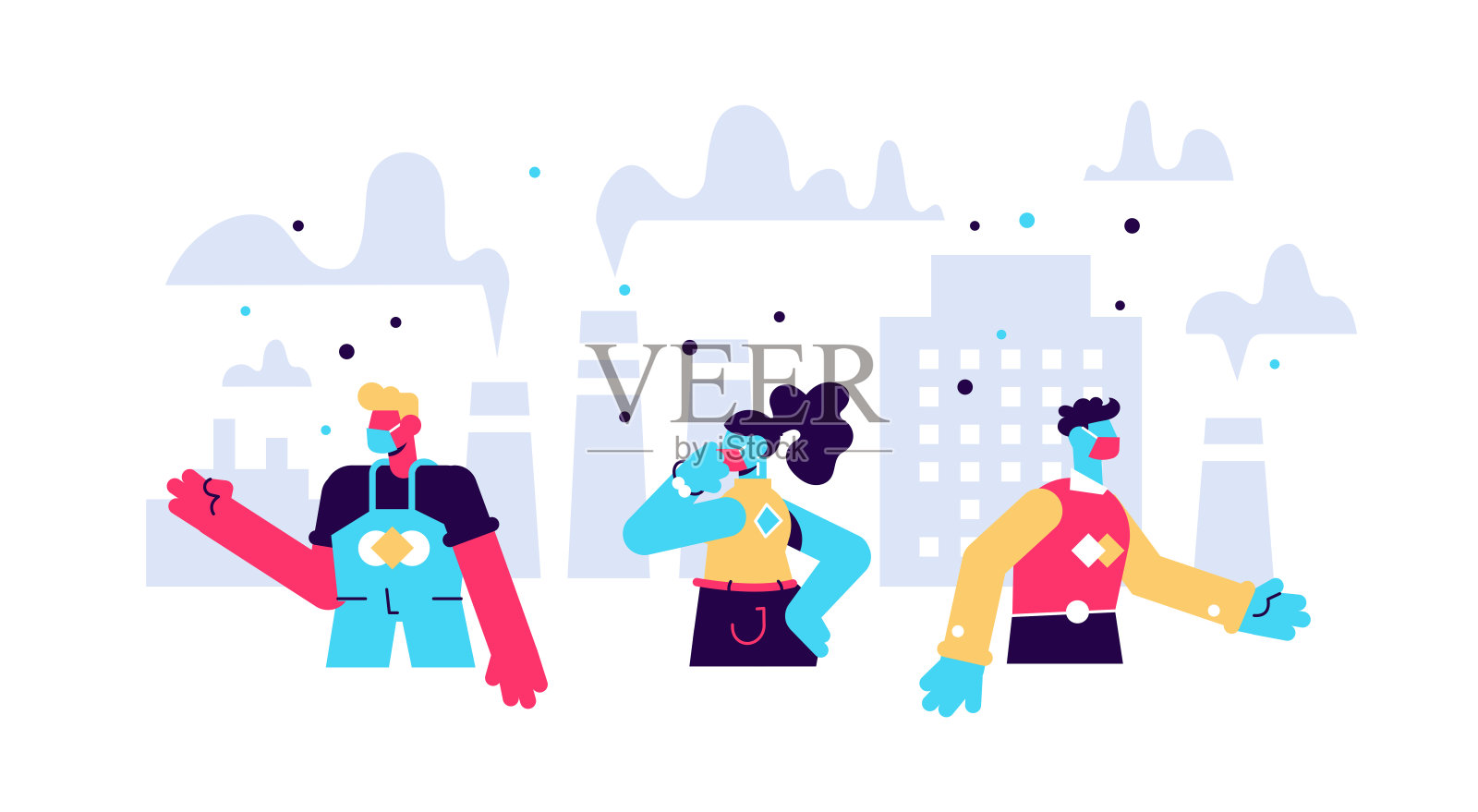 悲伤的人戴着防护面具插画图片素材