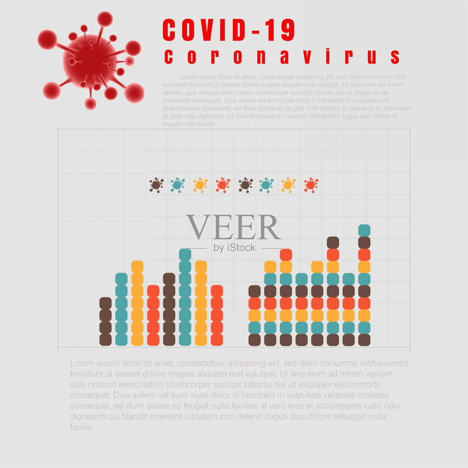 新型冠状病毒病媒数据可视化图形和表格。新闻数据市场要素，信息信息图表。统计和数据插画图片素材