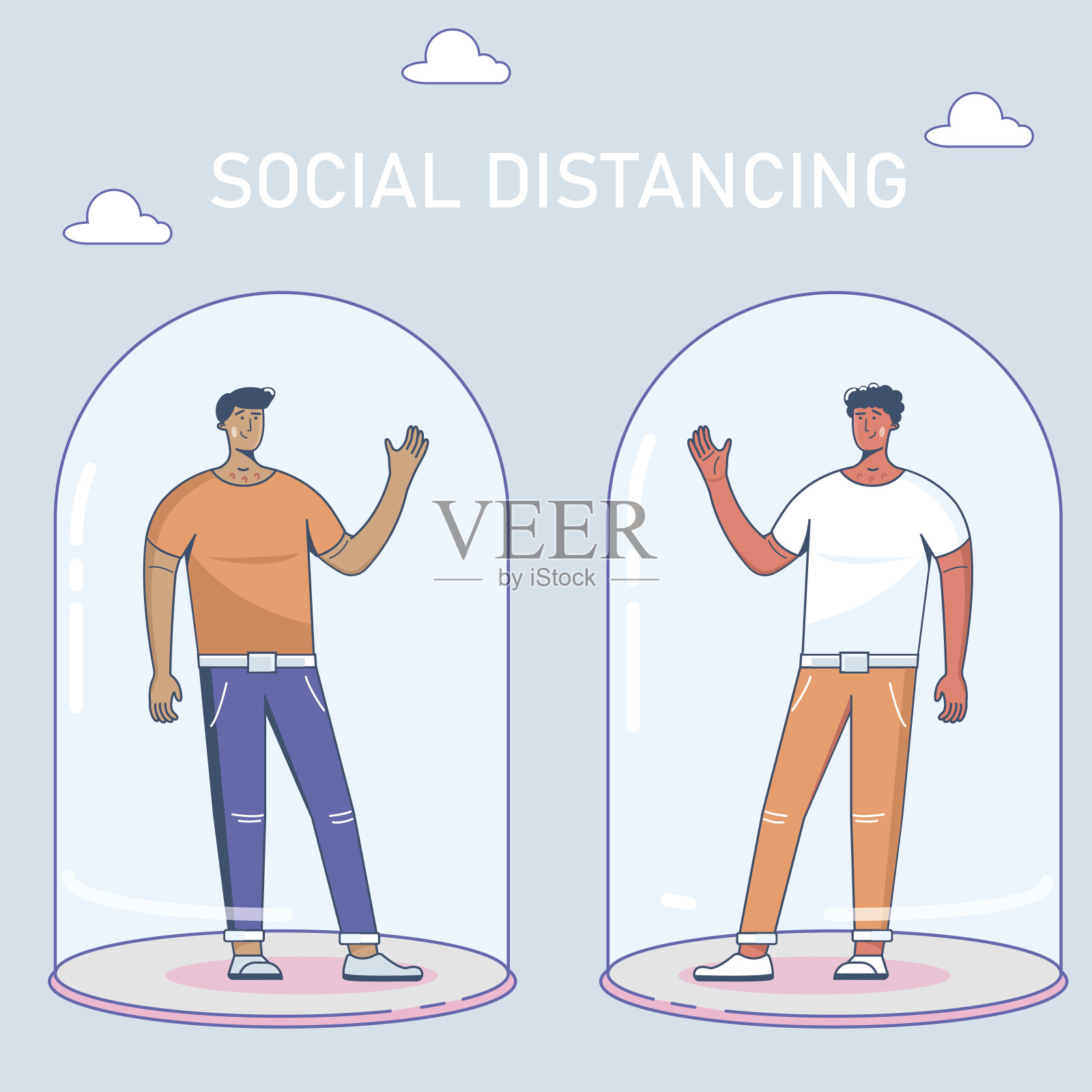 社会距离。保持1-2米的距离。平的插图插画图片素材