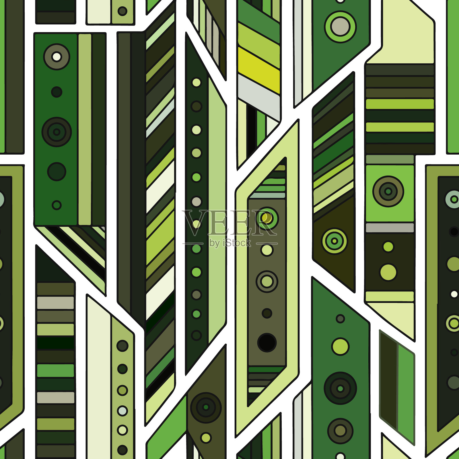 几何矢量无缝图案具有不同的几何形式。正方形，三角形，矩形，直线。现代电子设计。抽象的背景。图形黑白插图插画图片素材