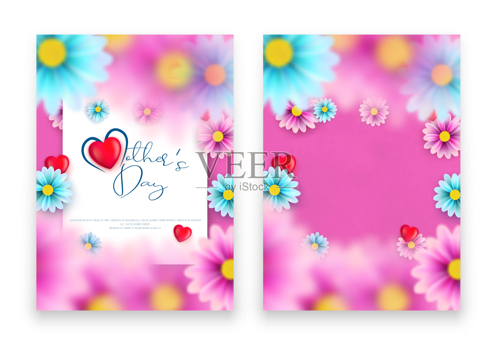 母亲节明信片，纸花和信件设计模板素材
