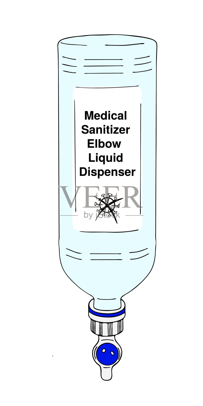 模板皮肤医用消毒手。个人卫生产品。消毒剂分配器消毒保护冠状病毒细菌。颜色矢量孤立的平面涂鸦现实的黑色轮廓白色背景插画图片素材
