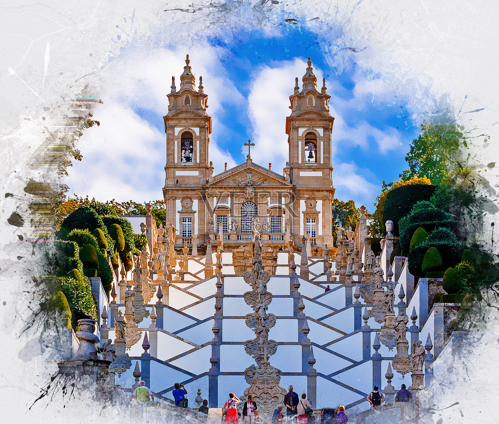 通往邦耶稣寺的楼梯。葡萄牙,布拉加。照片摄影图片