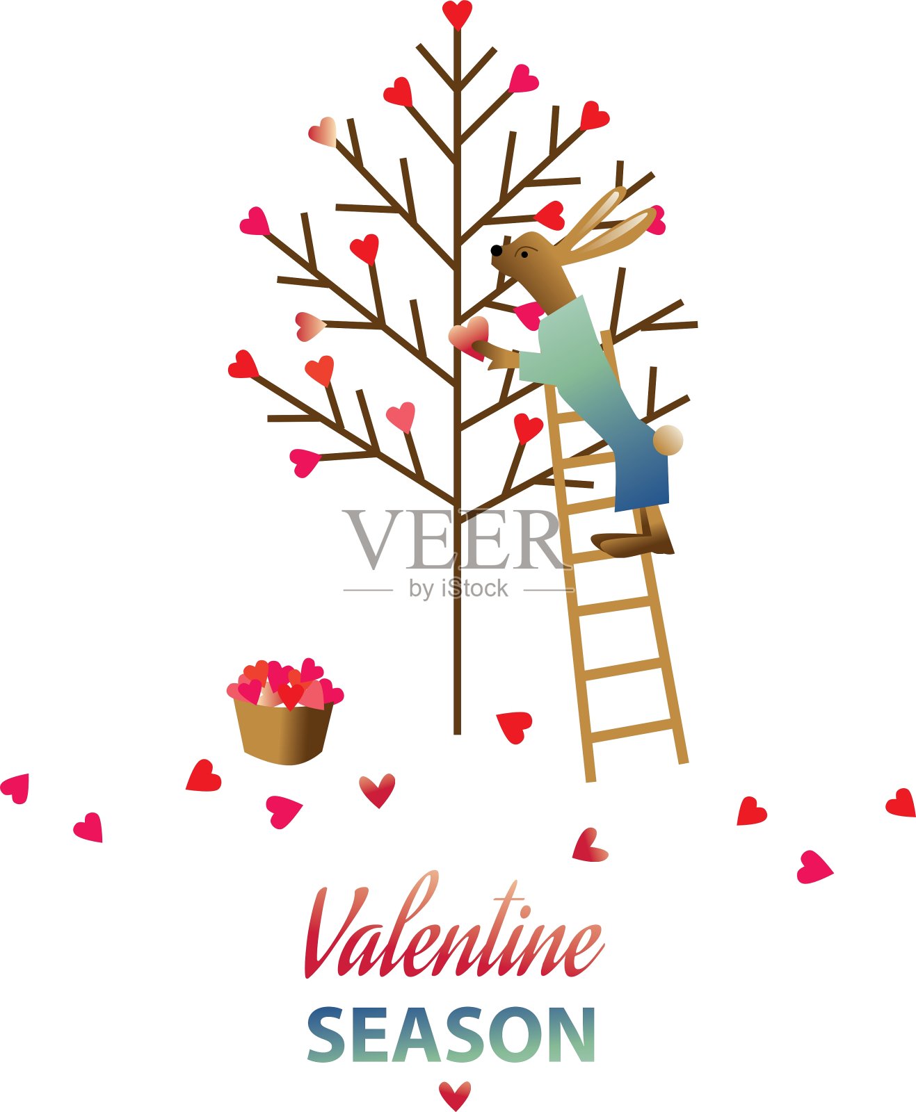 可爱兔子的情人节卡片插画图片素材