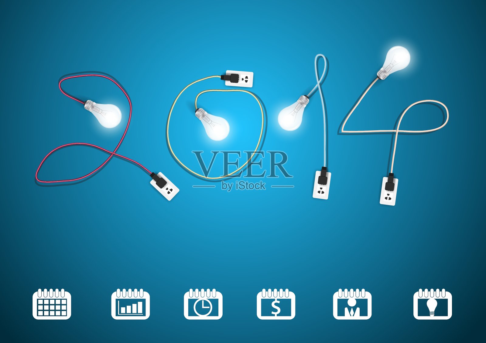 2014年新年用灯泡的想法插画图片素材