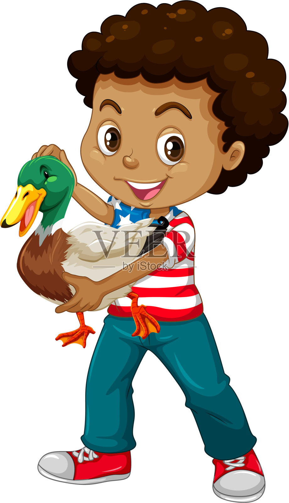 一个非裔美国男孩拿着一只鸭子设计元素图片