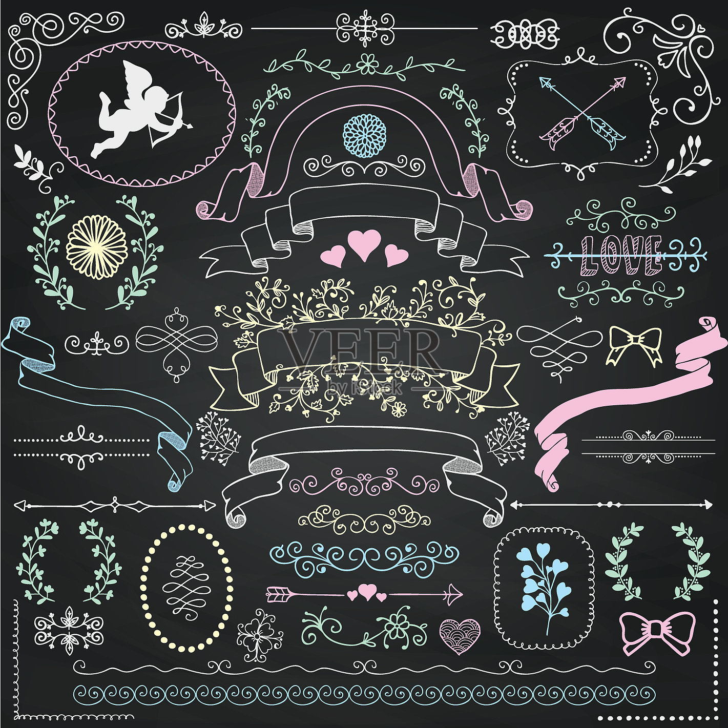 粉笔画质朴的花卉设计元素插画图片素材