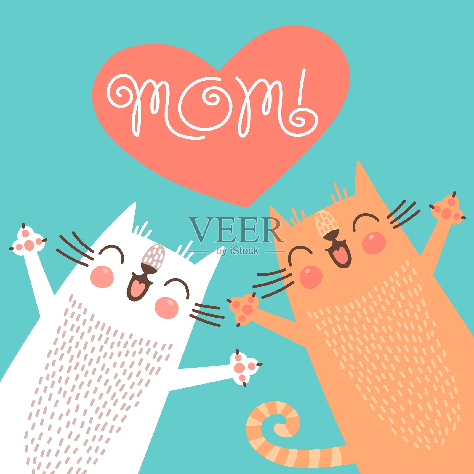 给猫的甜蜜的母亲节卡片插画图片素材