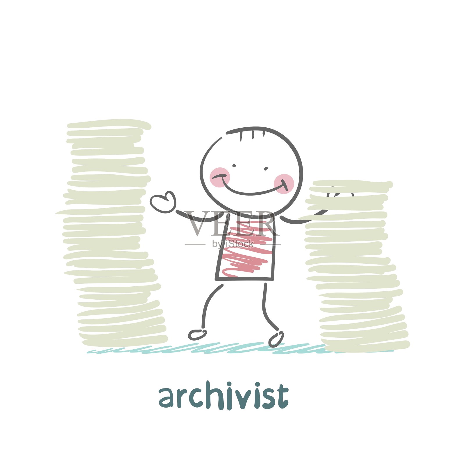 档案管理员站在那堆文件旁边设计元素图片