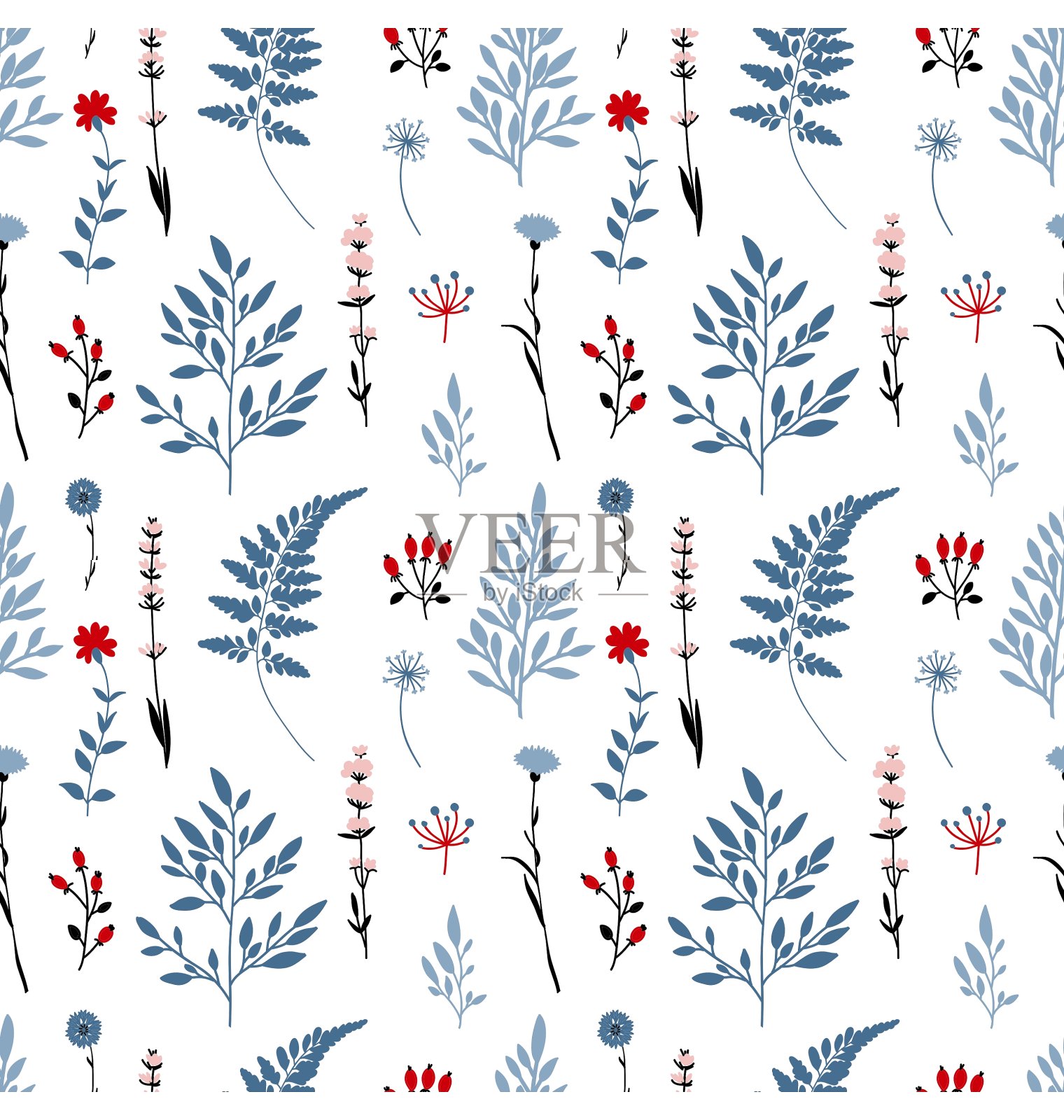 复古无缝图案与花插画图片素材