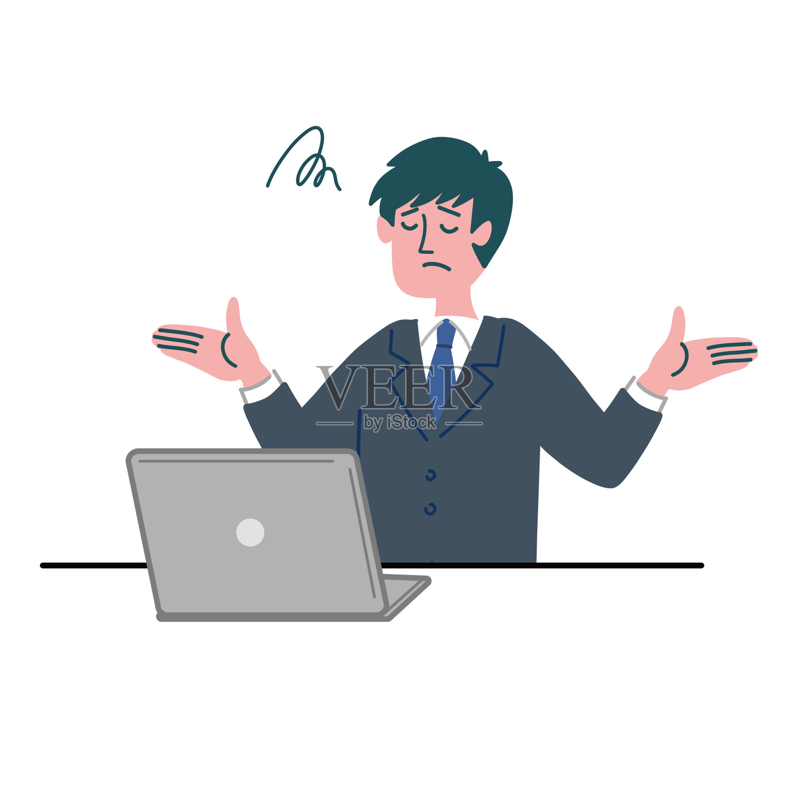 西装商人手提电脑手势困惑插画图片素材