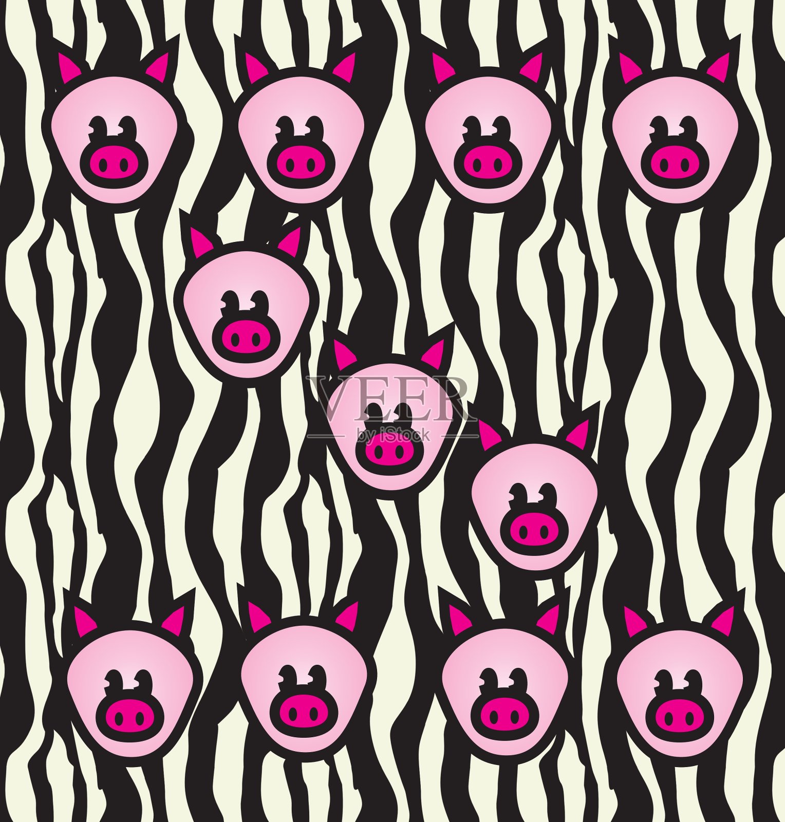 猪斑马图案插画图片素材