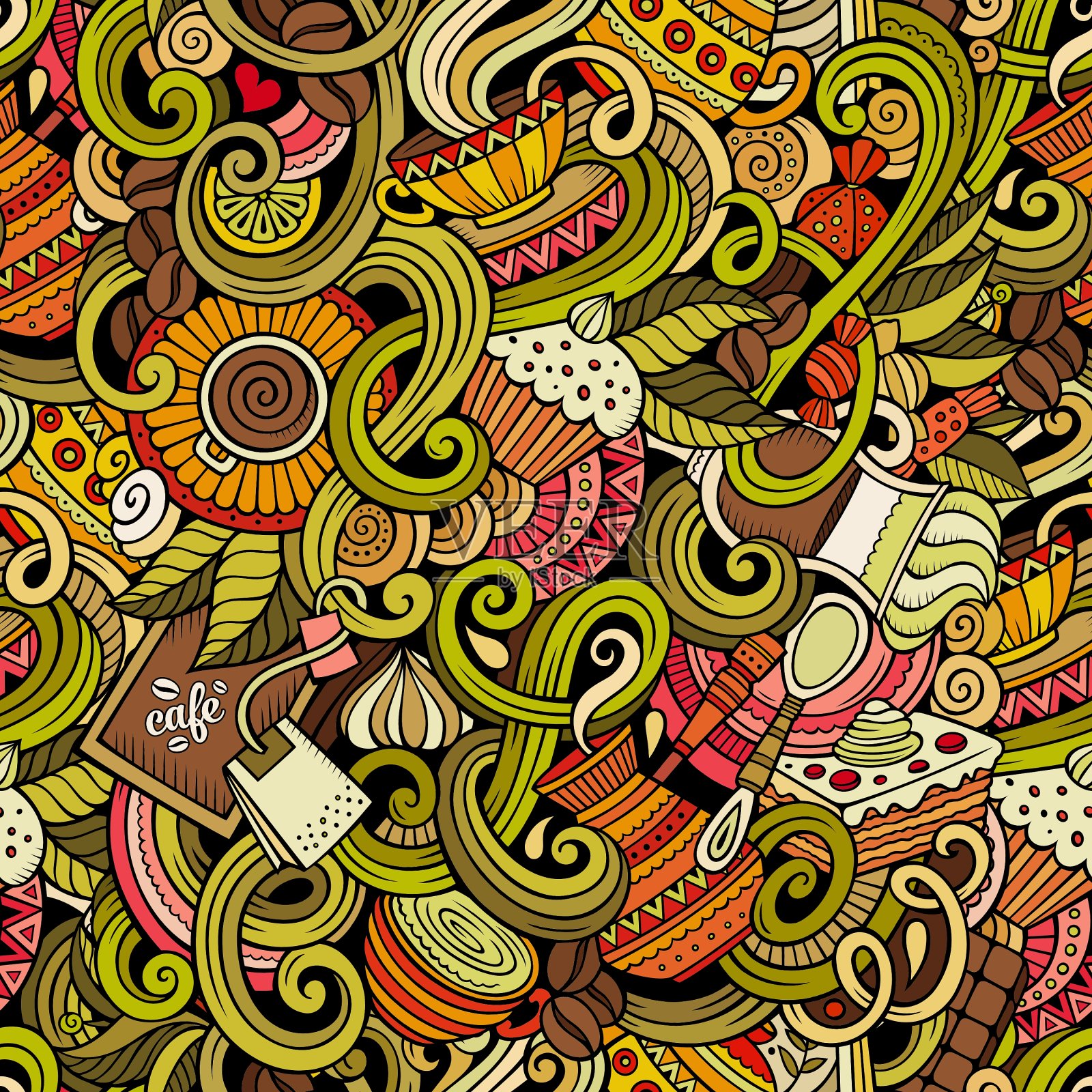 咖啡店的卡通手绘涂鸦插画图片素材