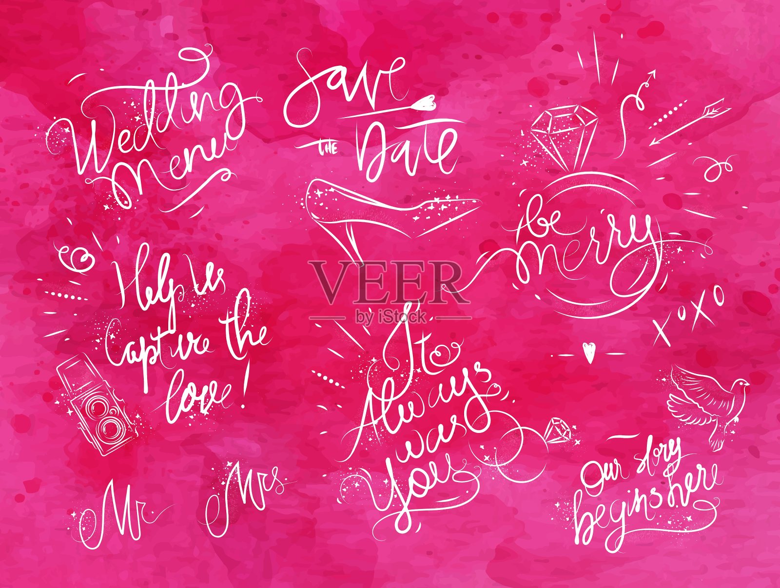 婚礼粉红色的迹象插画图片素材