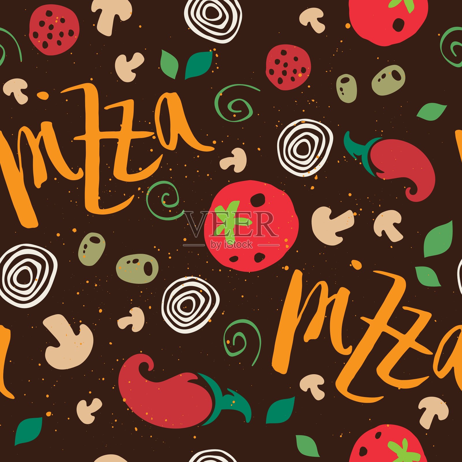 披萨无缝模式插画图片素材