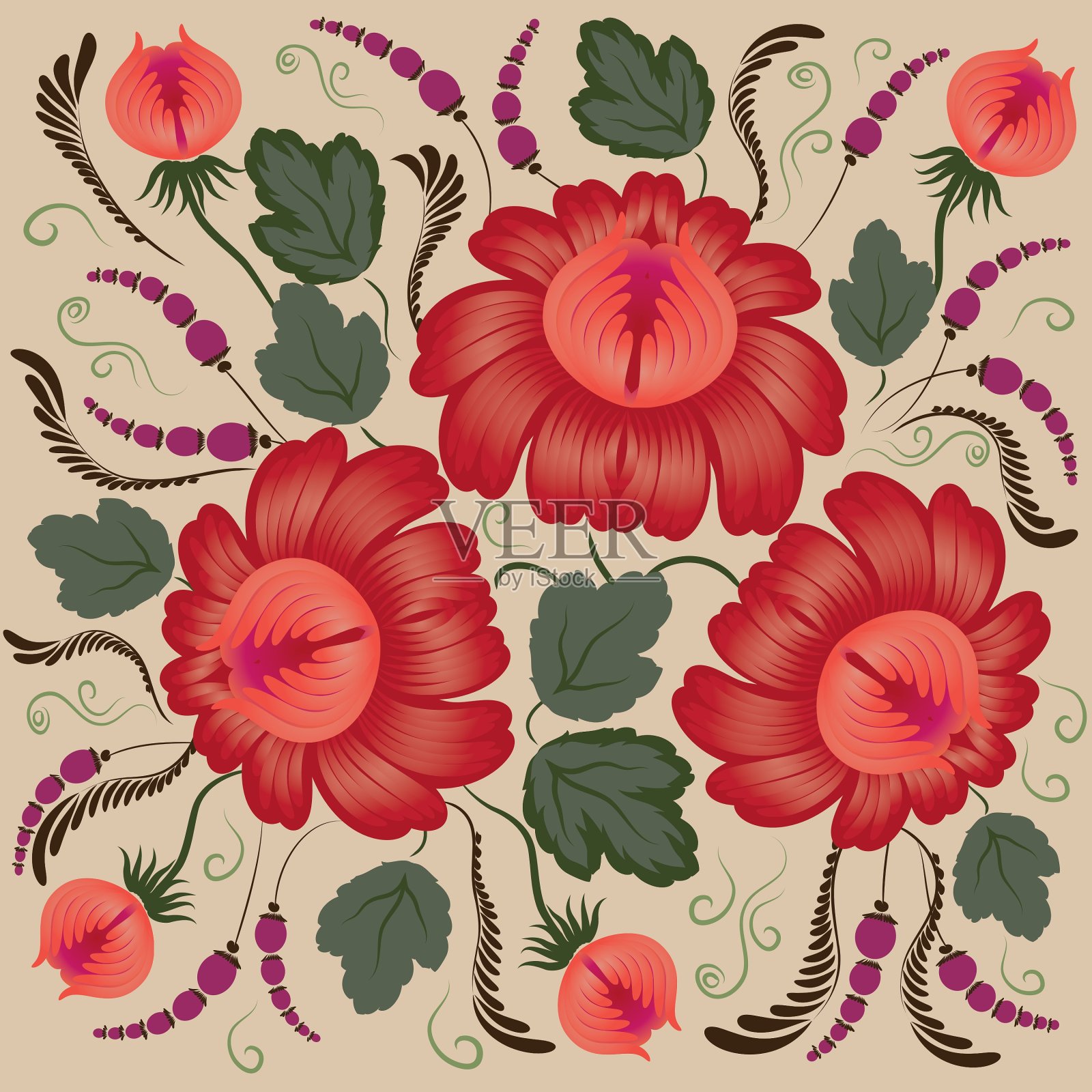 红色的花插画图片素材