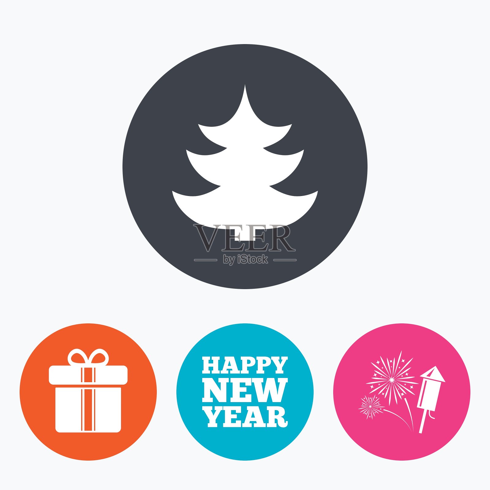 新年快乐标志圣诞树和礼盒图标素材