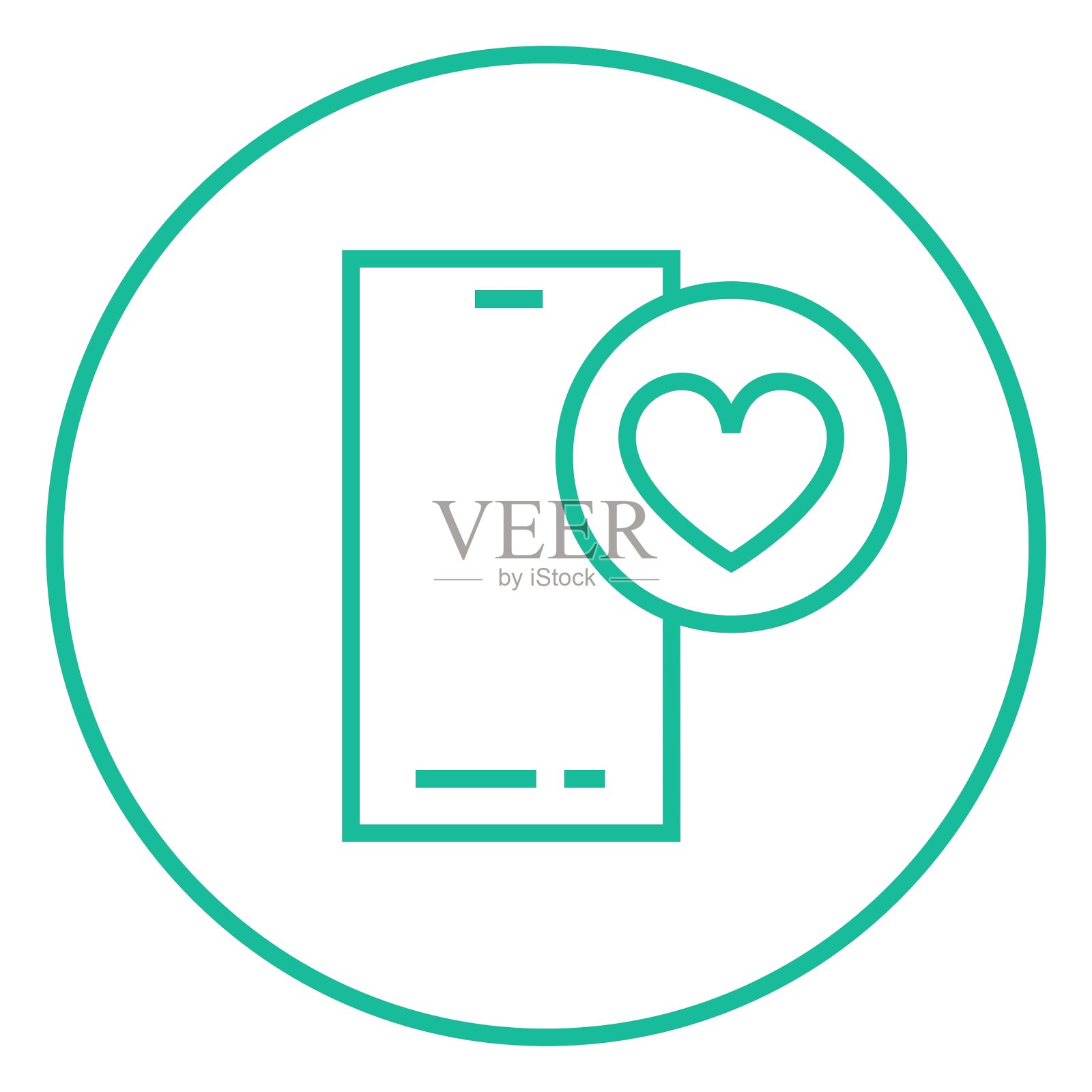 智能手机与心标志线图标设计元素图片