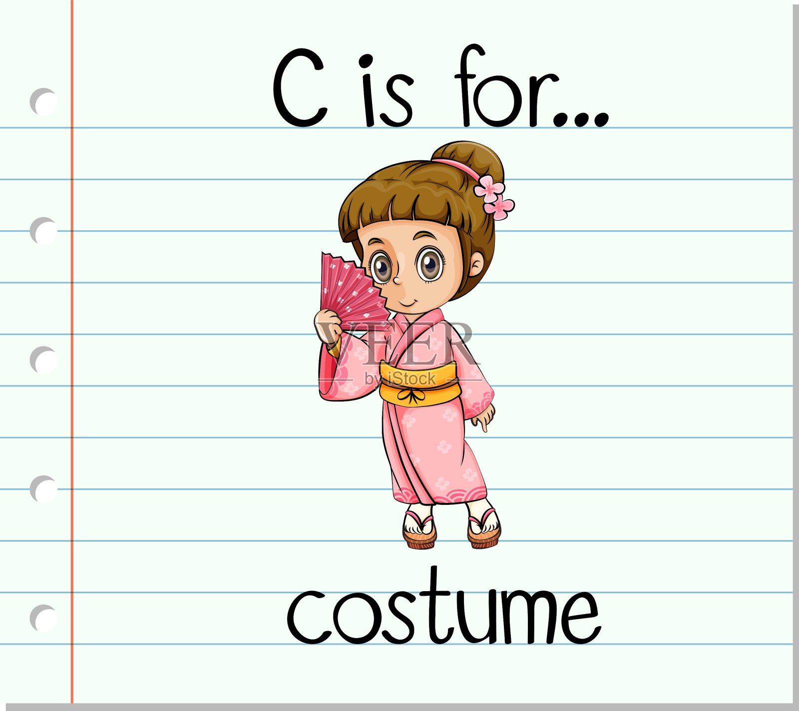 识字卡片中的字母c代表服装插画图片素材