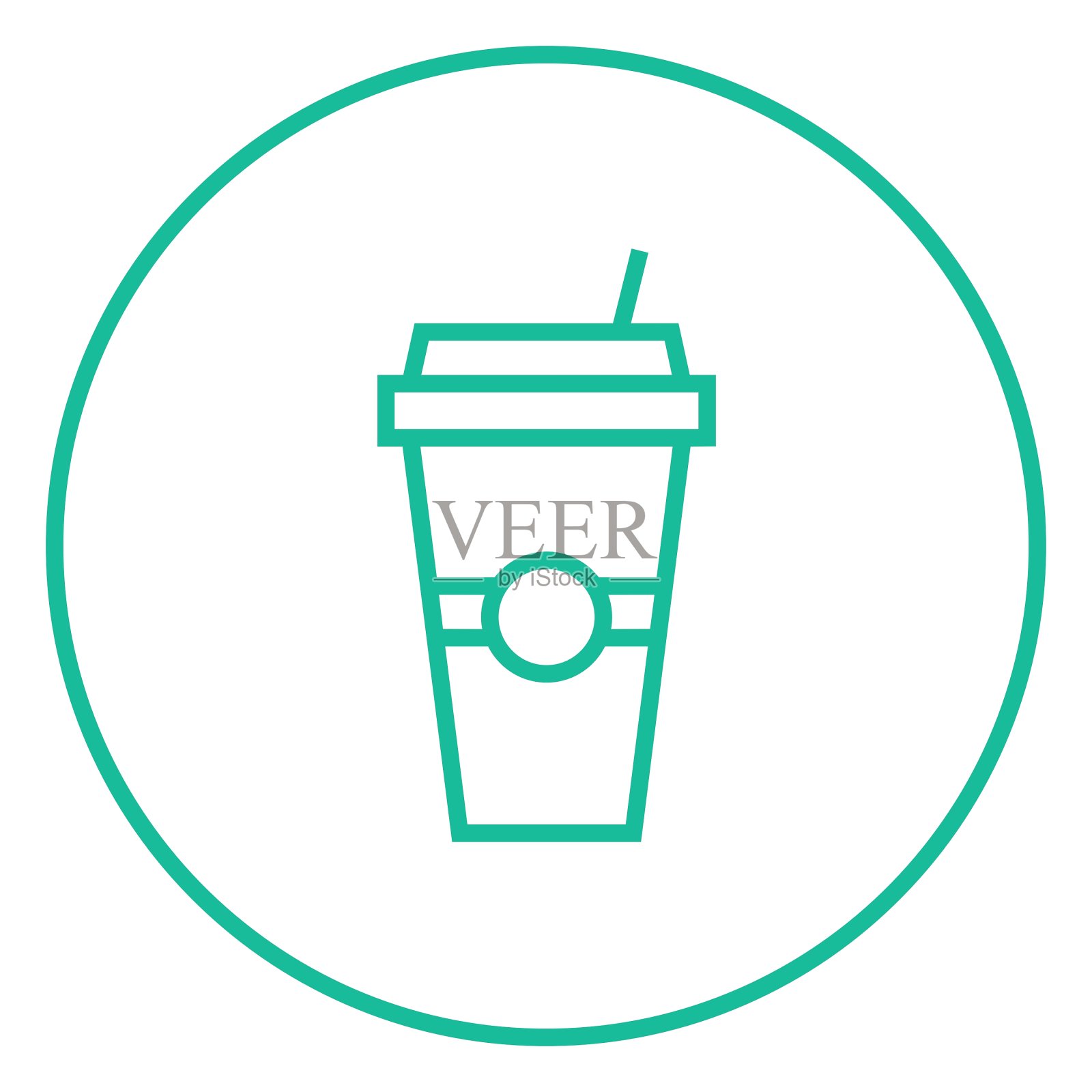 一次性杯与饮用吸管线图标设计元素图片