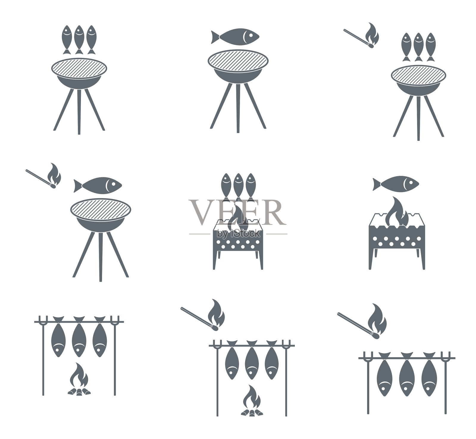 一套烤鱼图标图标素材