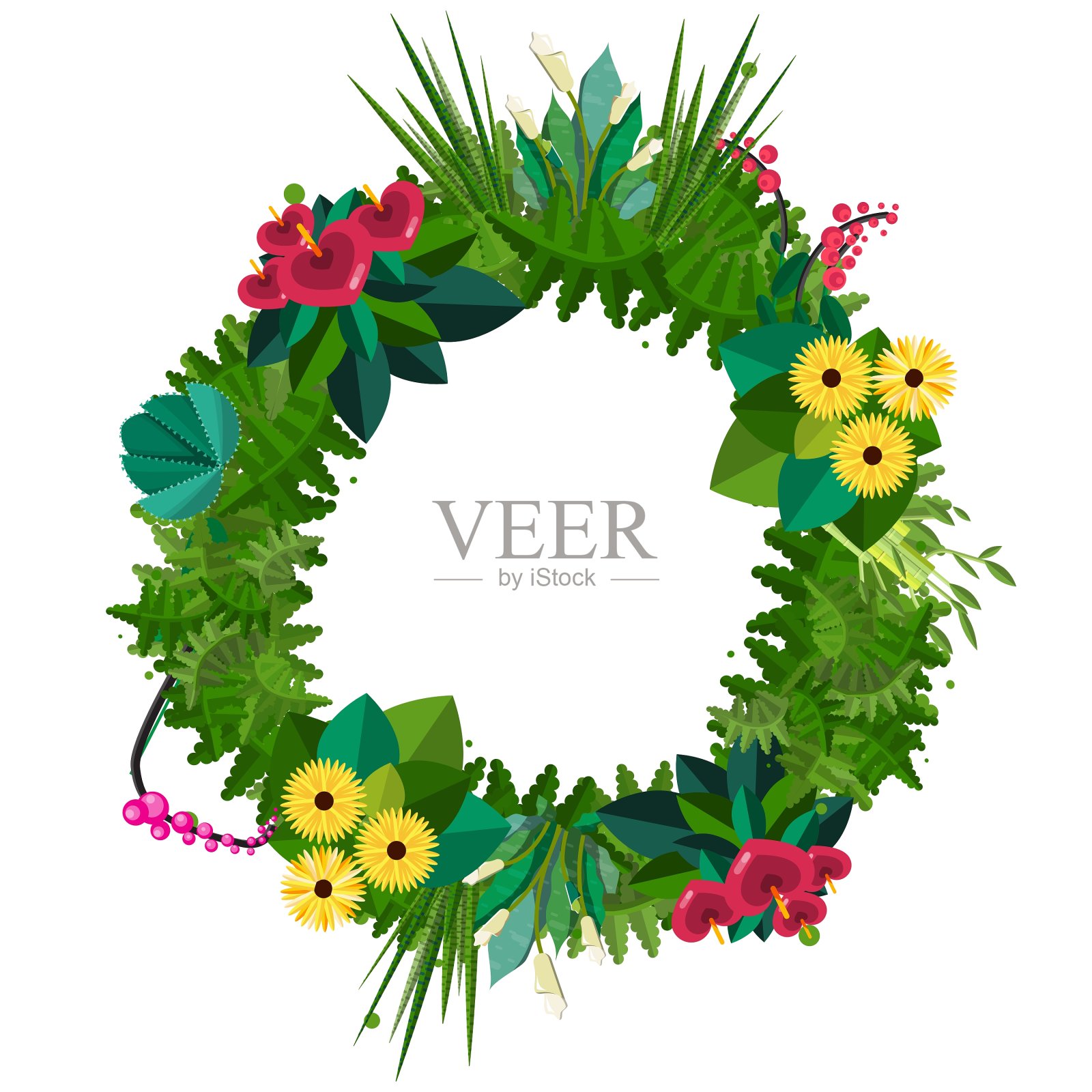 扁平多彩的圆形花圈设计元素图片