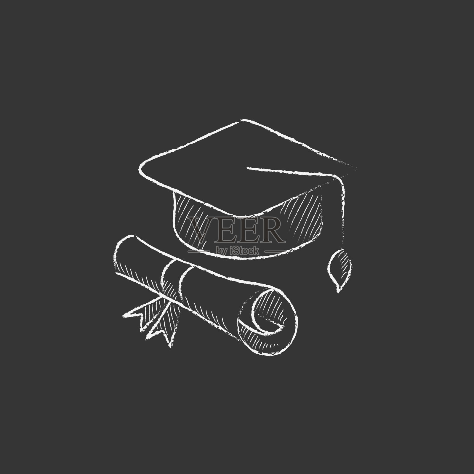 带纸卷的毕业帽用粉笔画插画图片素材