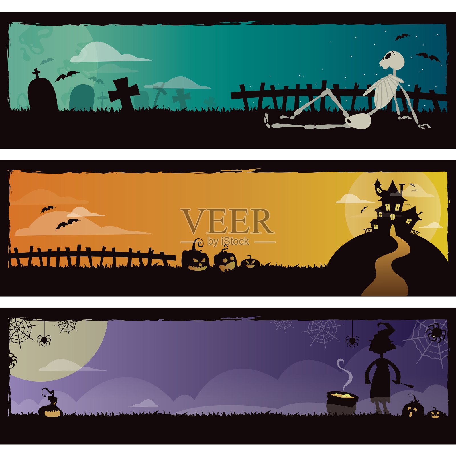 一套3万圣节横幅插画图片素材