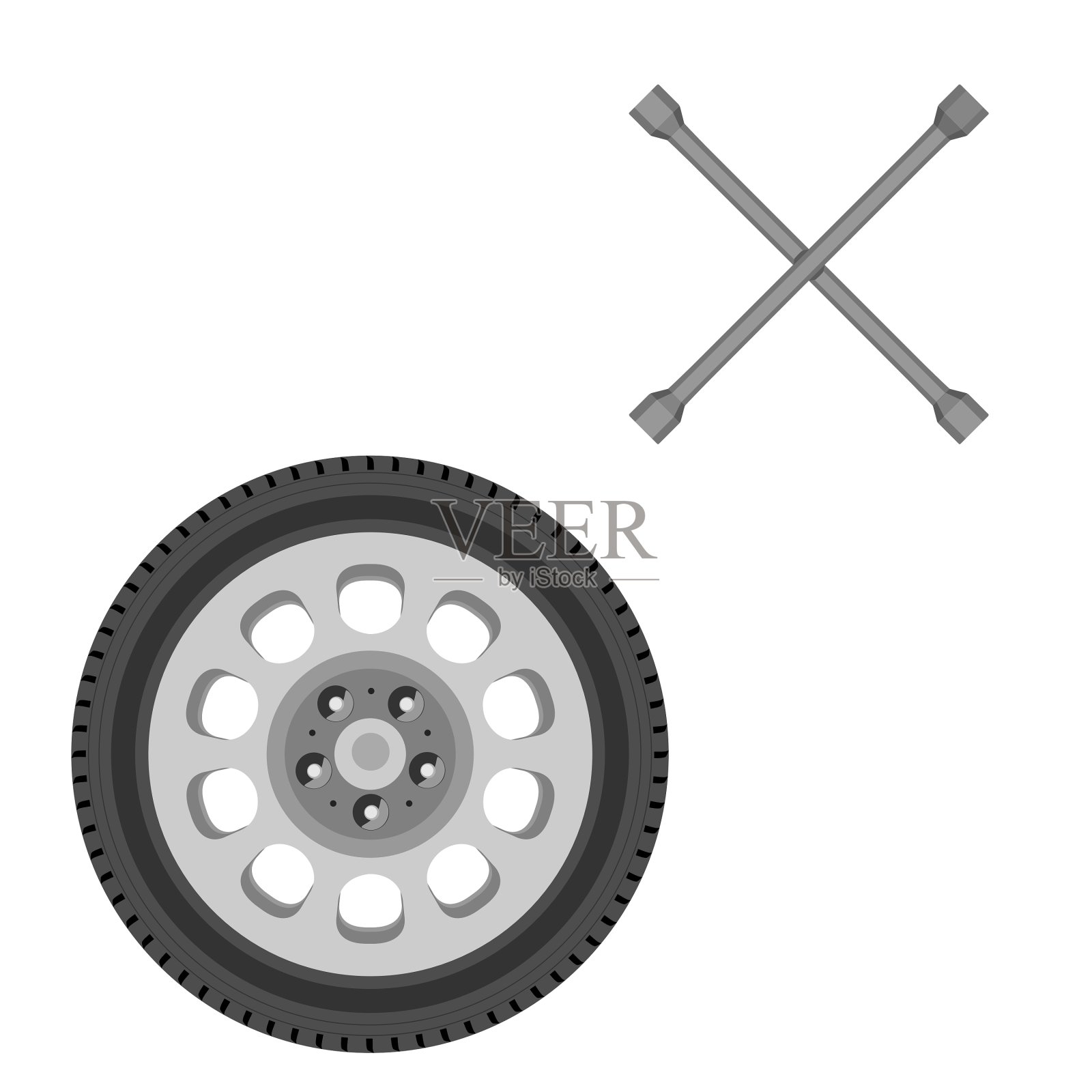 汽车车轮和扳手设计元素图片