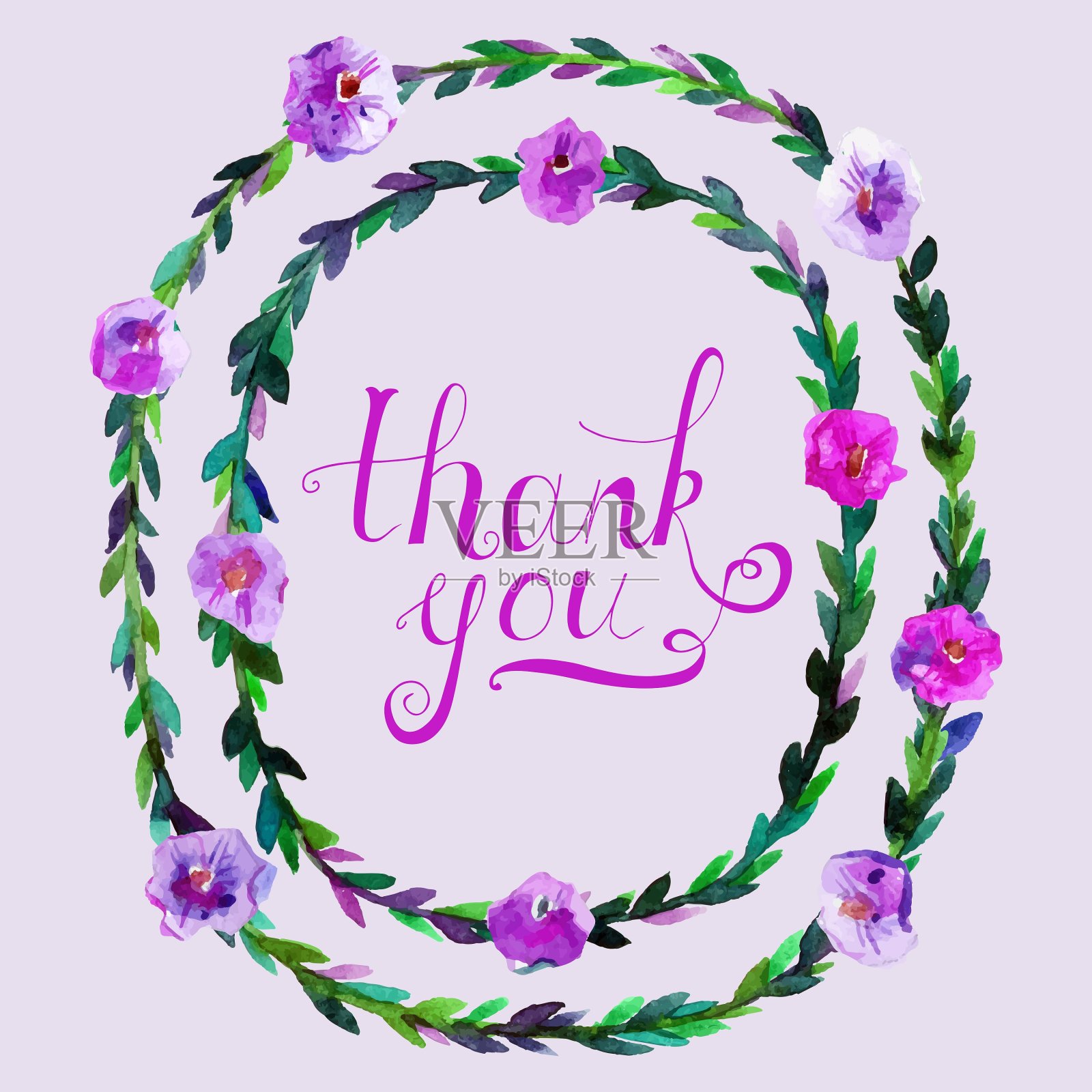 水彩花环和圆形框架与手绘插画图片素材