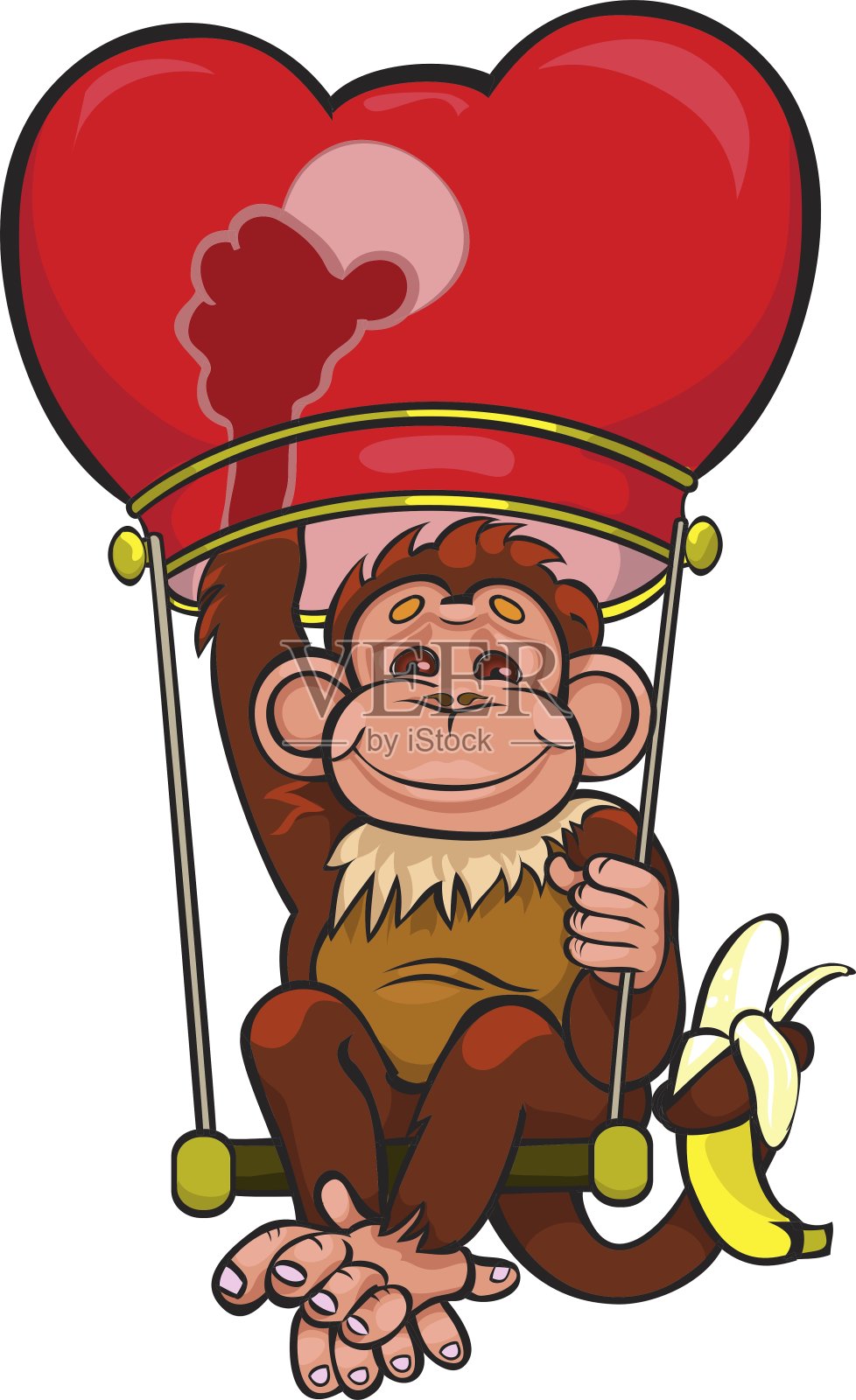 猴子在一盏红色的中国小灯上飞翔插画图片素材