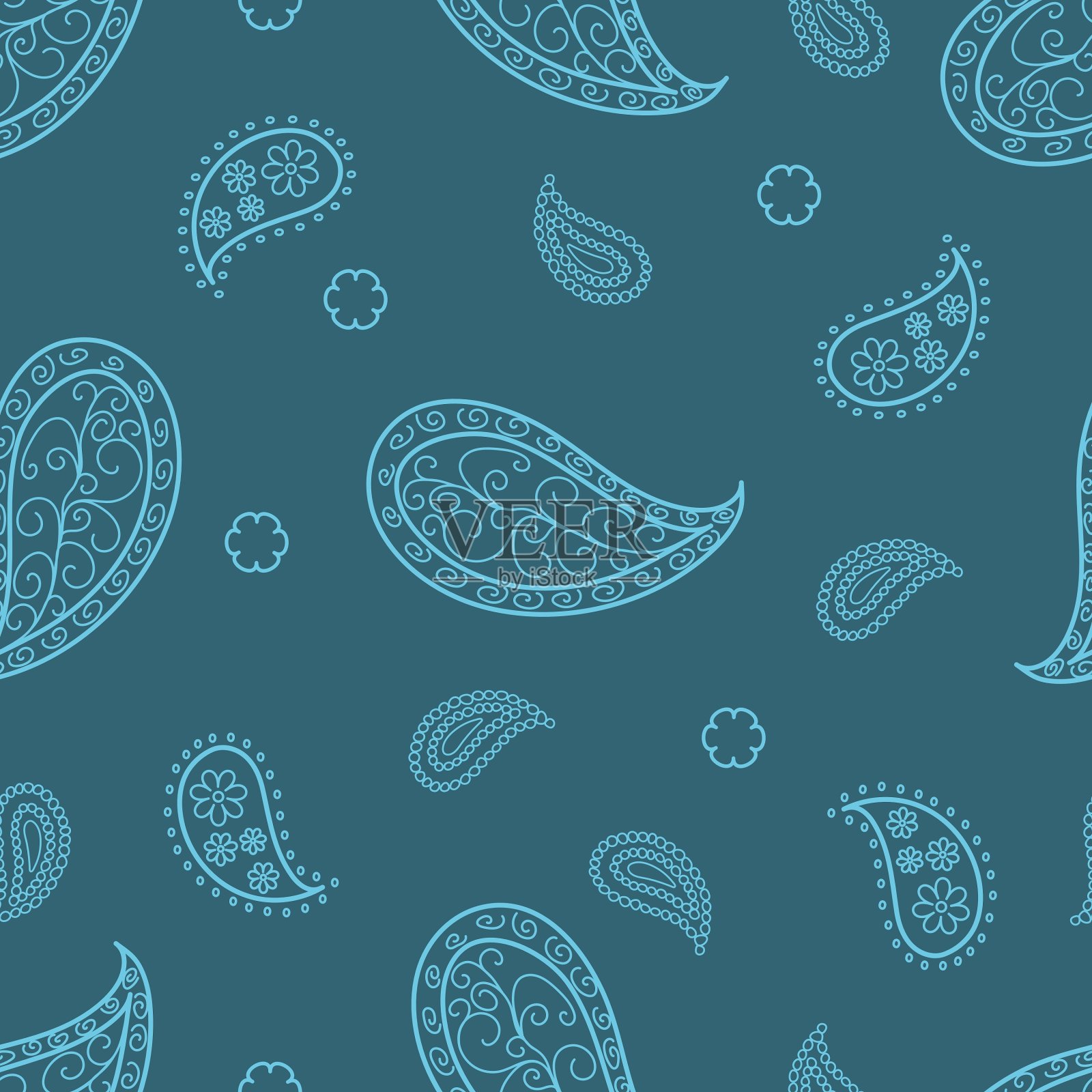 佩斯利无缝图案蓝绿色和蓝色插画图片素材