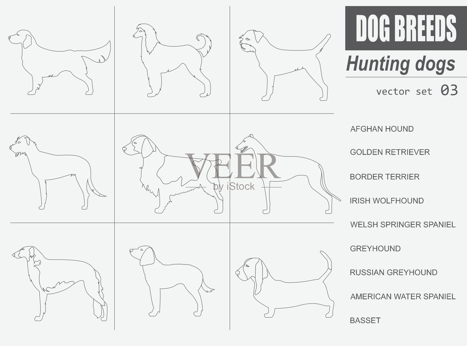 猎犬品种猎犬设置图标平坦风格图标素材