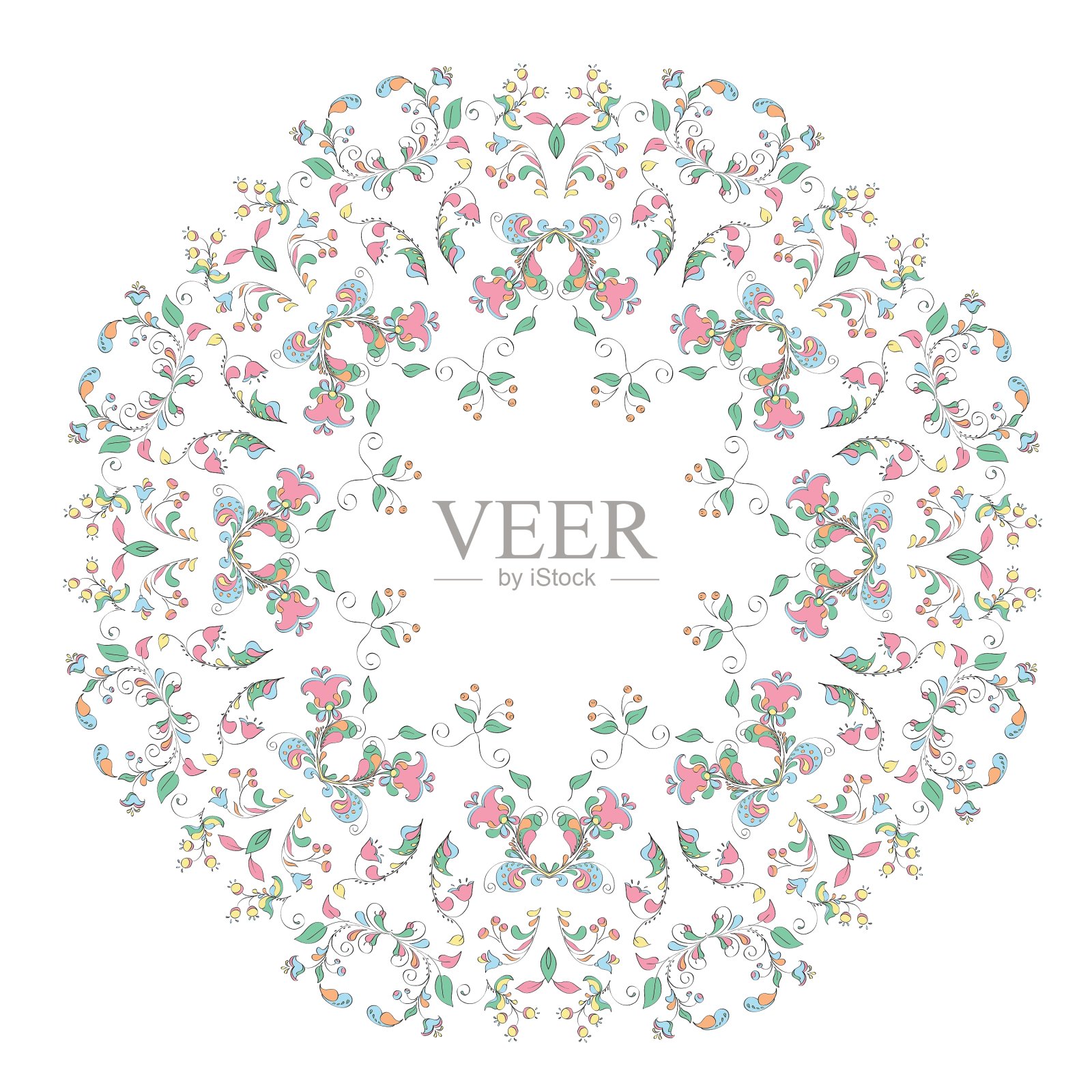 俄罗斯风格的花卉图案插画图片素材