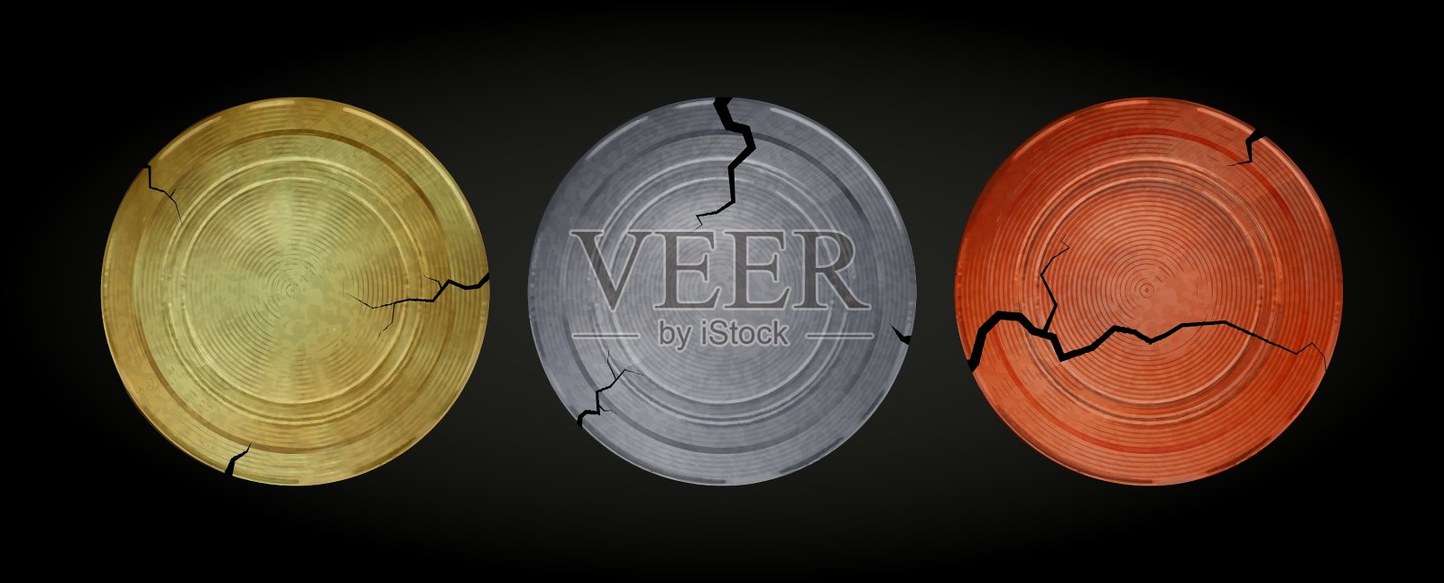 古老的空白古董硬币的金，铜，银插画图片素材