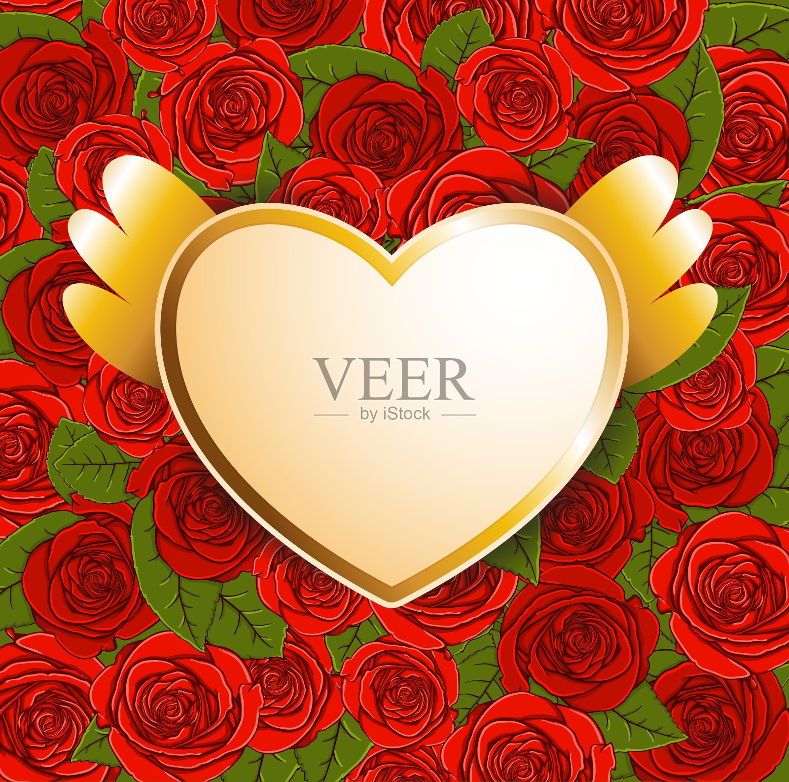 背景红玫瑰和心形插画图片素材