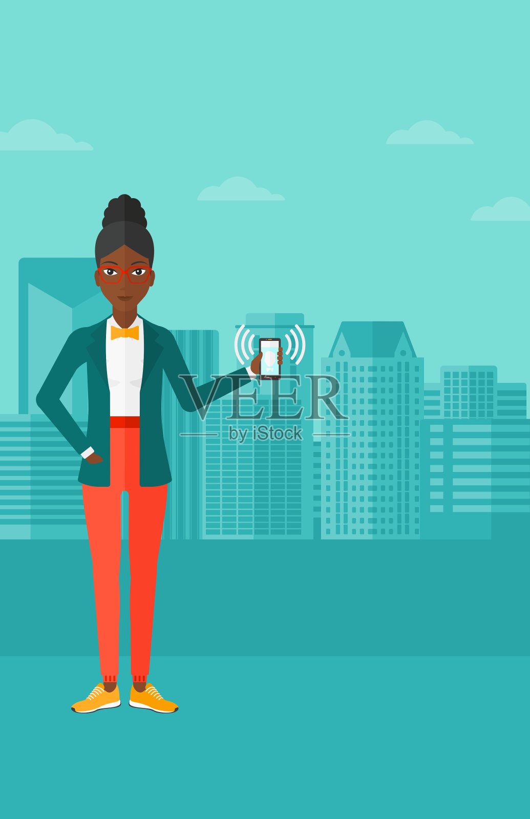 拿着电话的女人插画图片素材