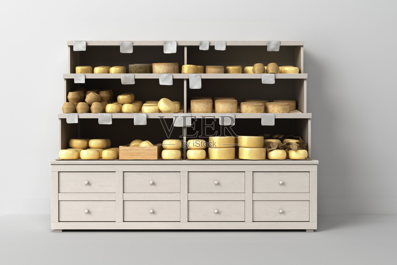 奶酪在货架上的超市3d渲染插图照片摄影图片