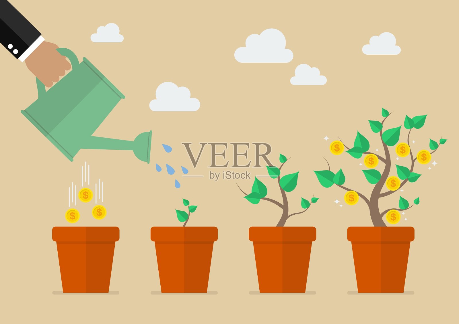 用手可以浇钱树插画图片素材