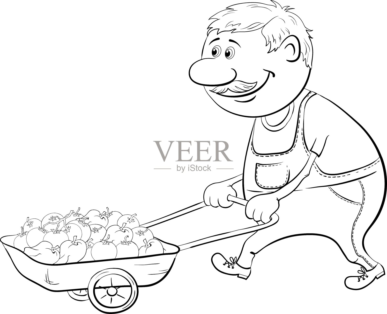 男人开着带蔬菜轮廓的卡车插画图片素材