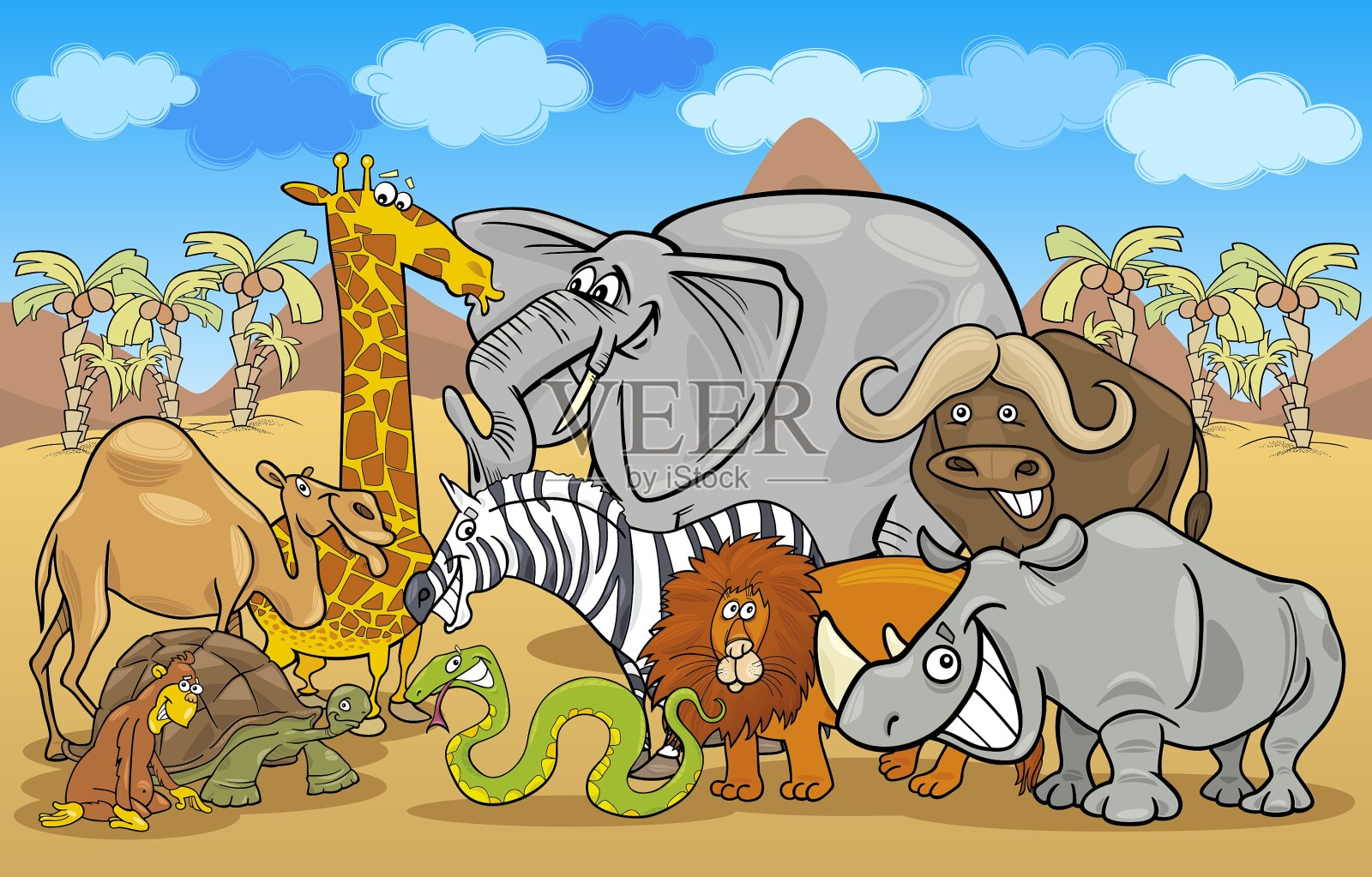 非洲狩猎野生动物卡通插画图片素材