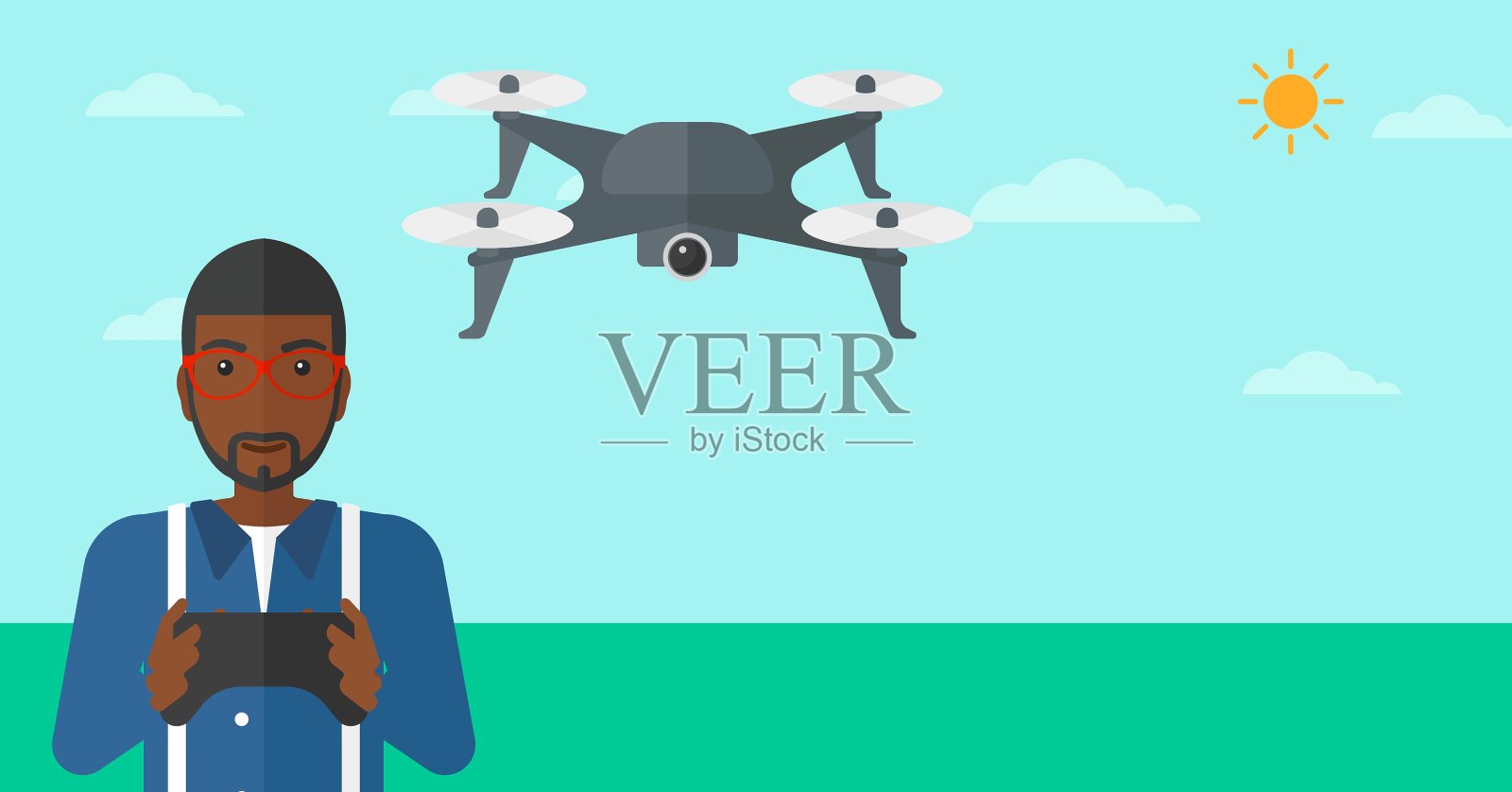 人飞行的无人驾驶飞机插画图片素材