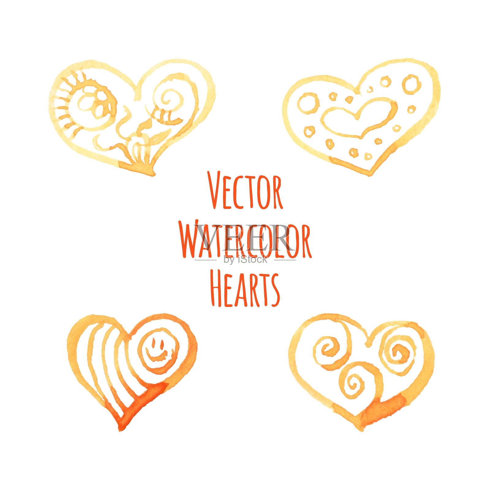 一套水彩心插画图片素材