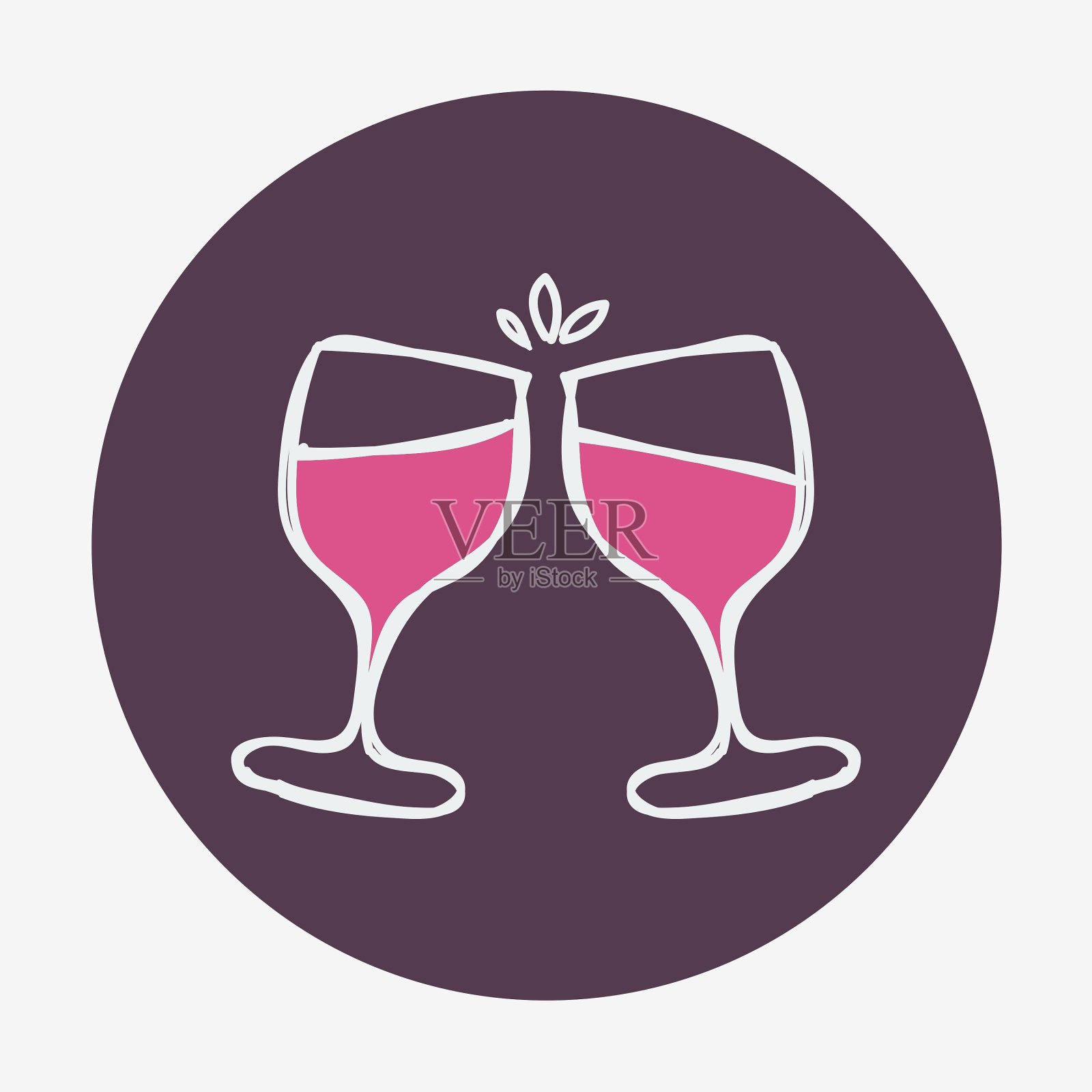 手绘庆祝图标与两个酒杯插画图片素材