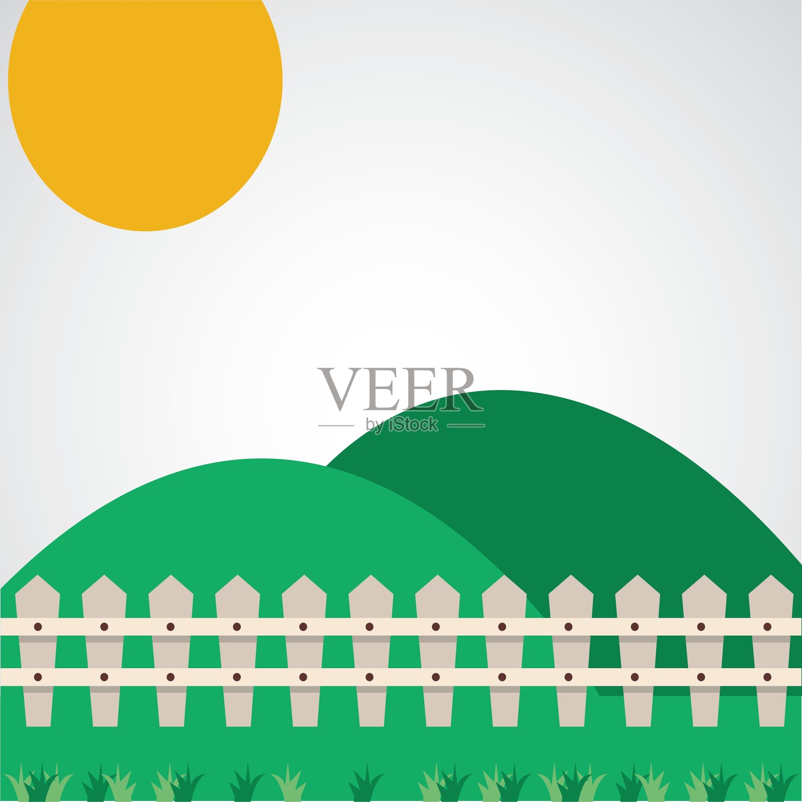 白色背景下的绿色景观插画图片素材