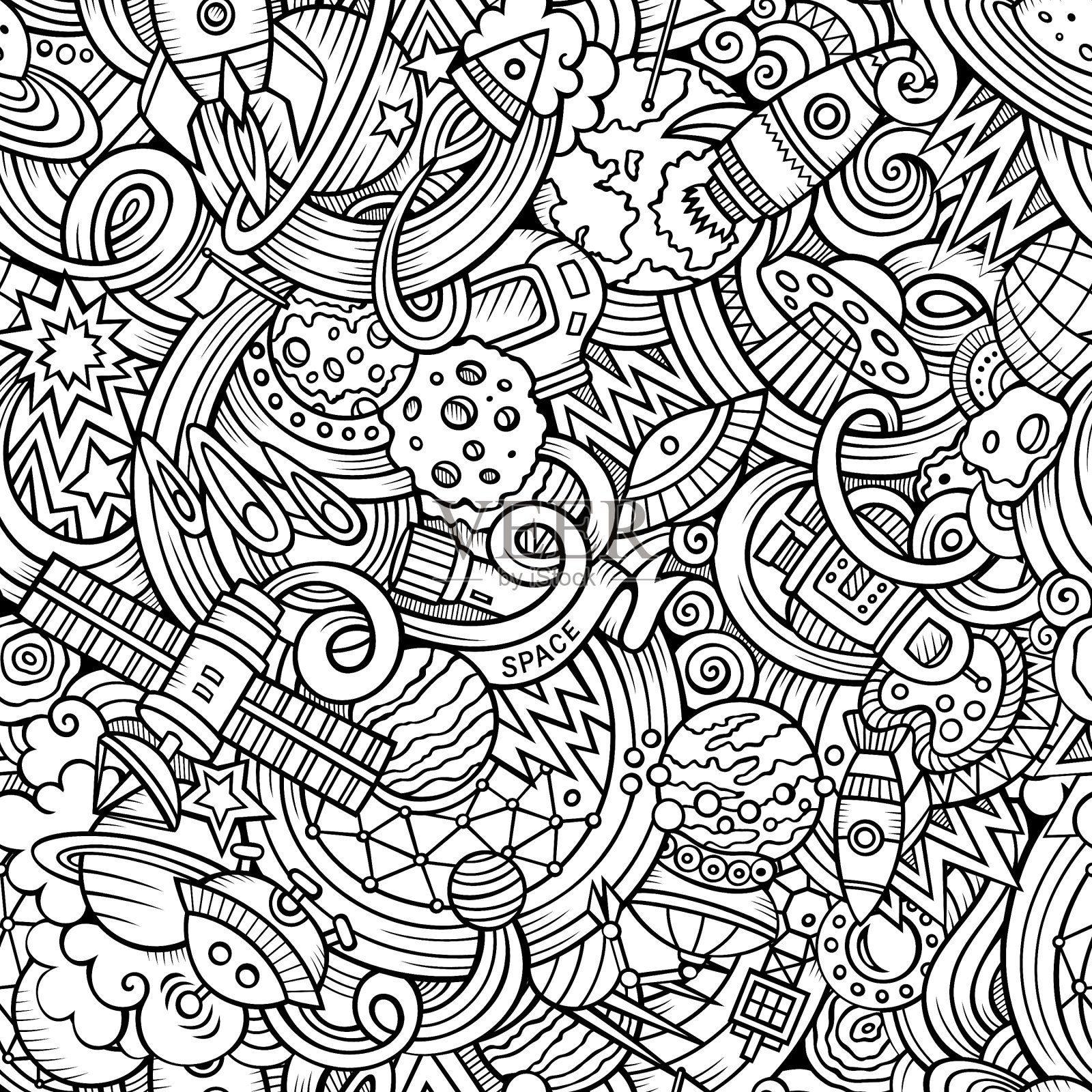 以空间为主题的卡通手绘涂鸦插画图片素材