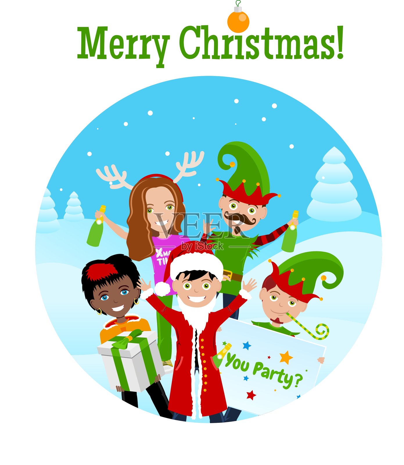 圣诞贺卡5个字符插画图片素材