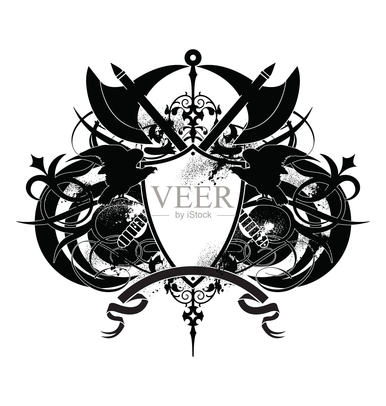 纹章盾牌与斧头设计元素图片