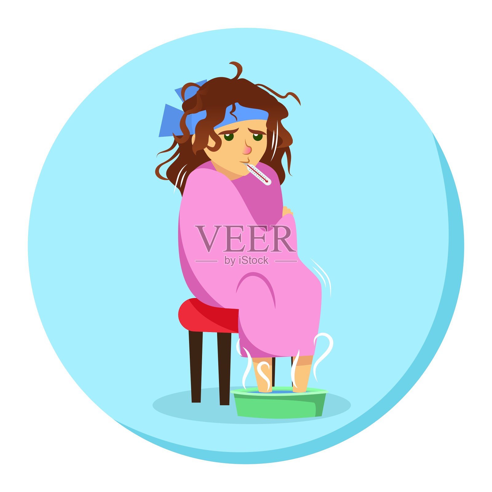 卡通女人在毯子感到不舒服设计元素图片