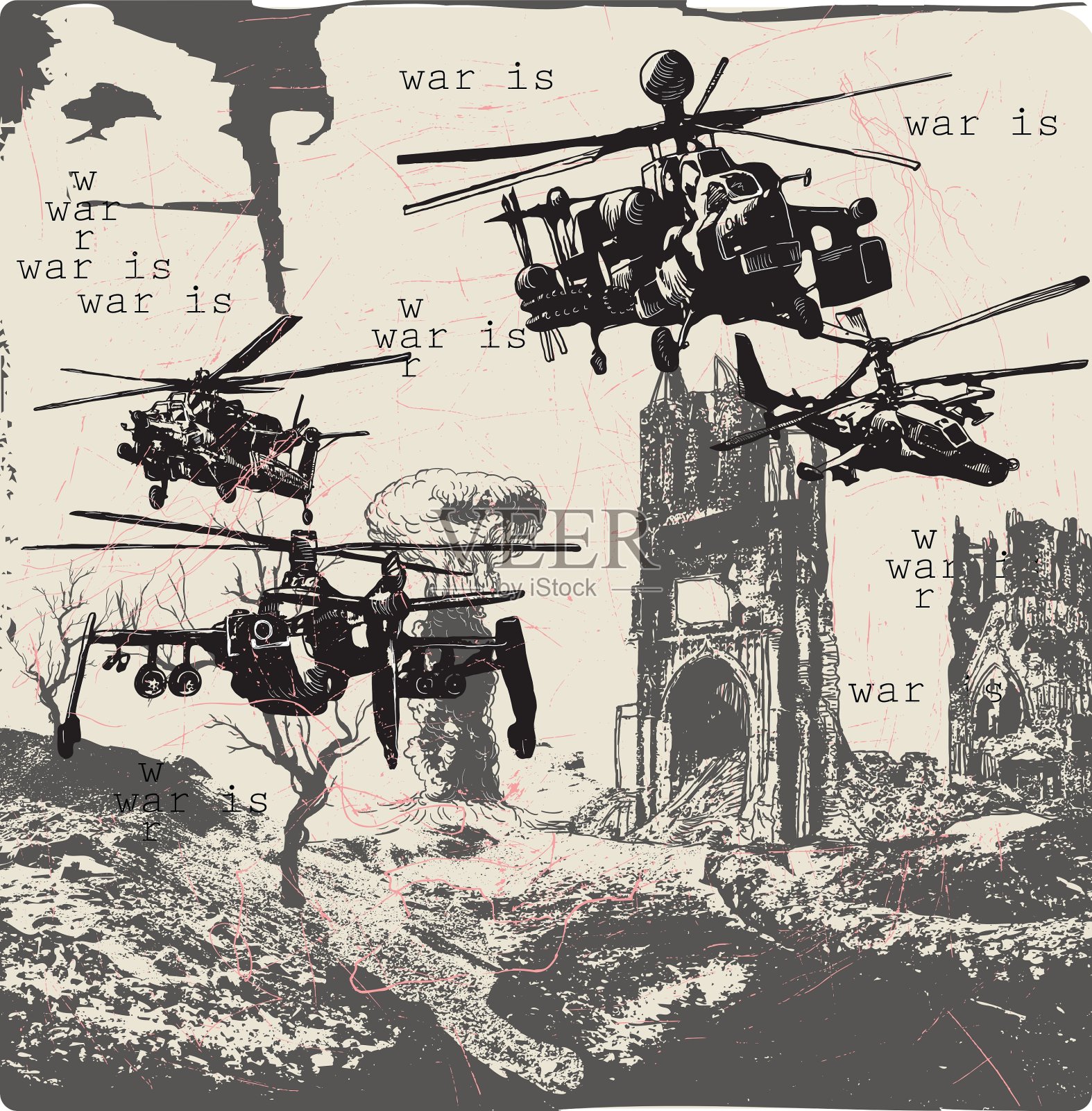 战争是-徒手画插画图片素材